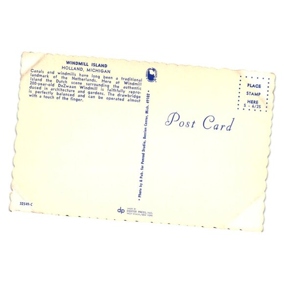 Vintage Postcard Windmill Island Holland Michigan Scenic Tulips Drawbridge - Picture 2 of 2